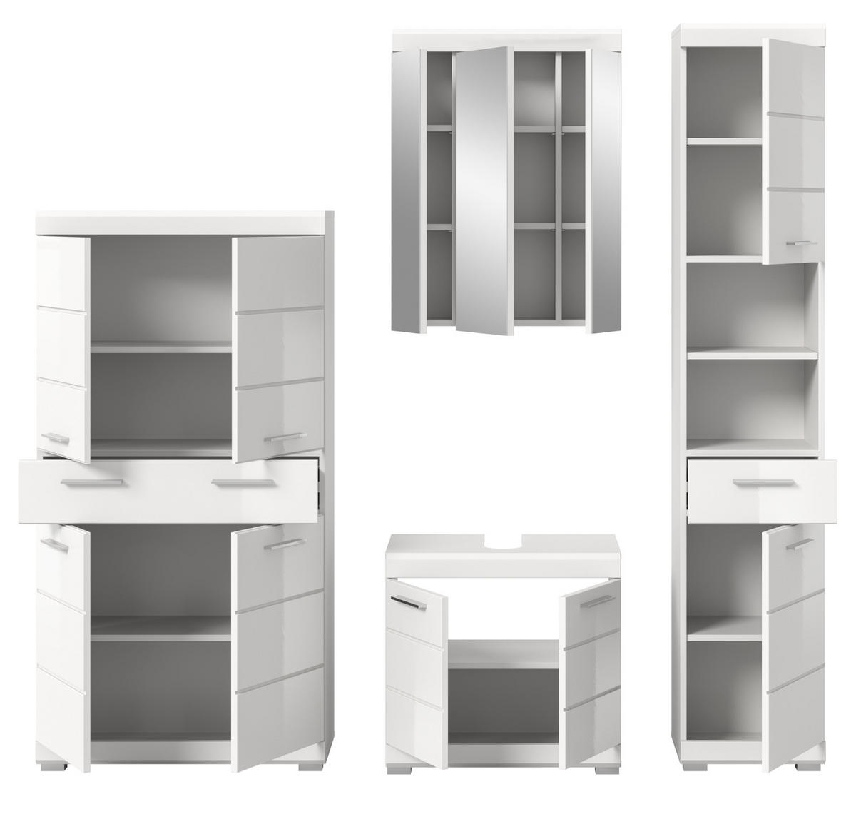 BADMÖBEL-SET weiß Hochglanz 4-teilig 200 cm, Komplettset mit viel Stauraum - Weiß Hochglanz, Glas/Holzwerkstoff (200/191/34cm) - Inn.Furn