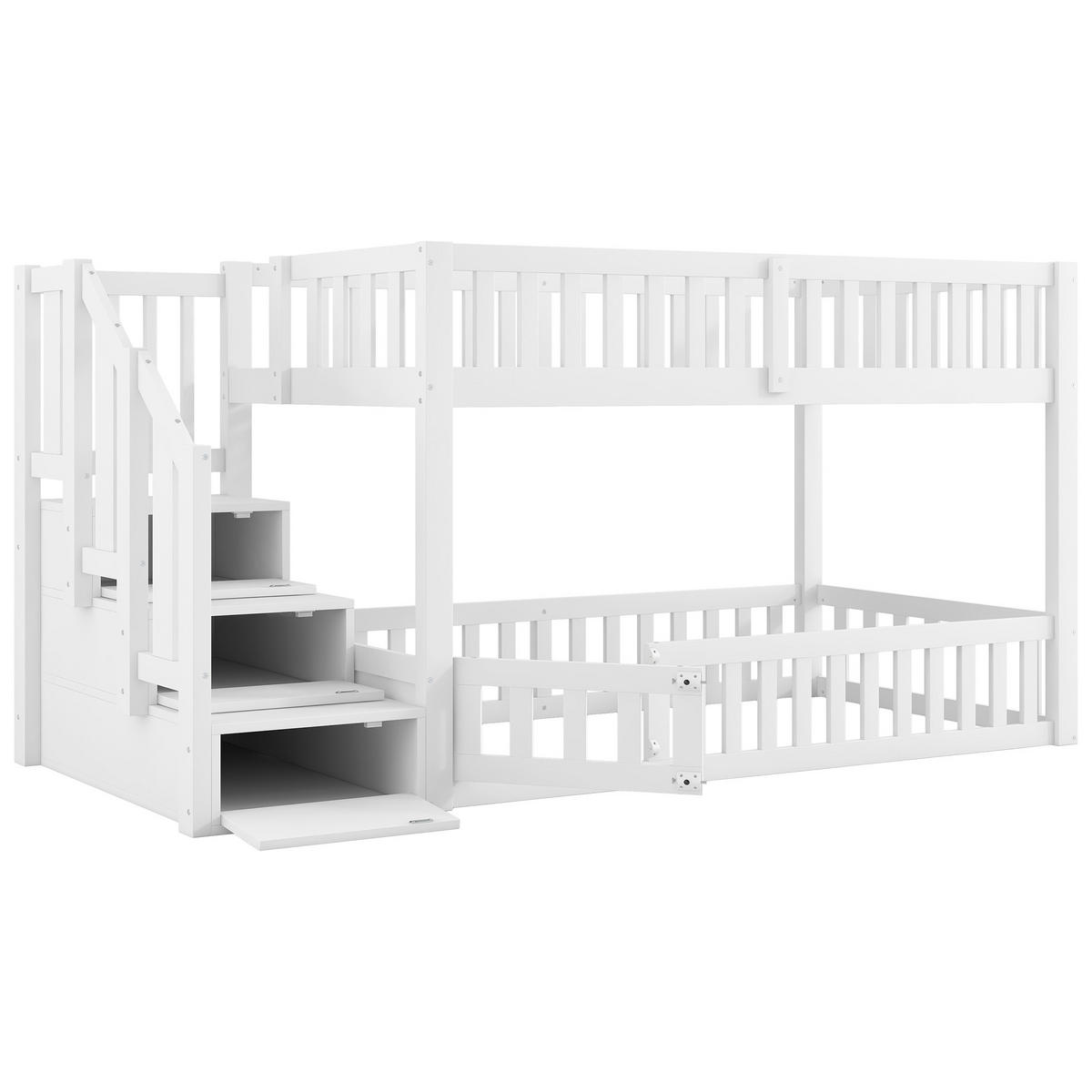 ETAGENBETT 90/200 cm & 90/200 cm in Weiß mit Stauraum und Leiter Kinderbett - Weiß, Holzwerkstoff (90/200cm) - STILVORA