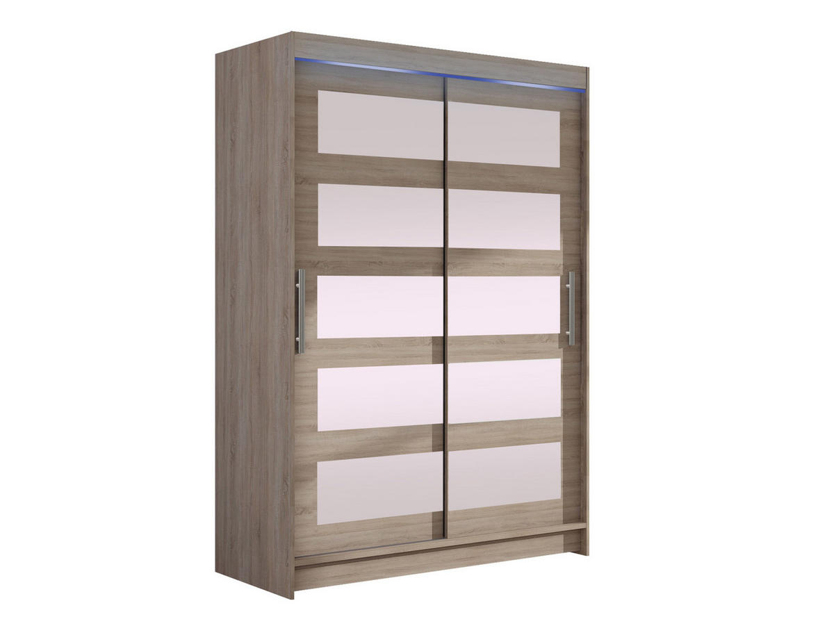KLEIDERSCHRANK Miami IV, mit RGB LED Beleuchtung - Silberfarben/Trüffeleichefarben, Holzwerkstoff/Kunststoff (120/200/58cm) - MIRJAN24
