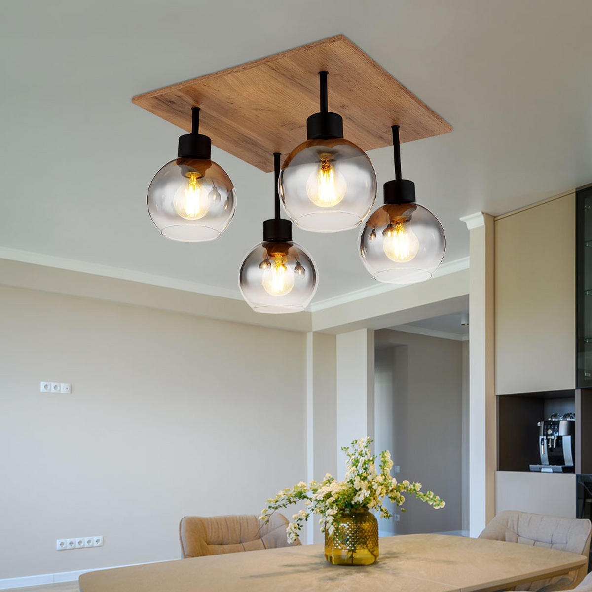 DECKENLEUCHTE MOITAS Holzoptik Braun - Braun, Glas (40/40/33.5cm) - Globo Lighting