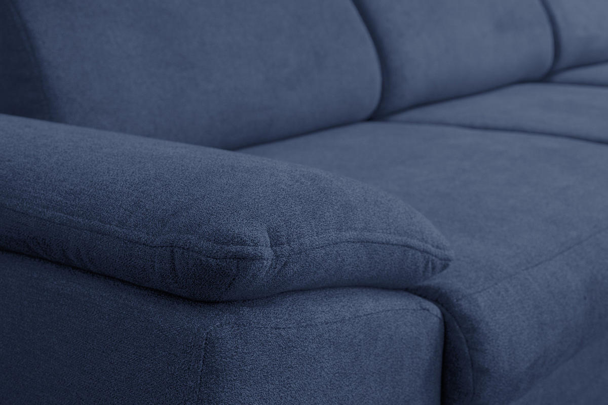 ECKSOFA MALIBU mit Schlaffunktion und Bettkasten, Farbe: Blau , Velourstoff, Ottomane Rechts - Blau, Textil (276/184cm) - VENASI MÖBEL