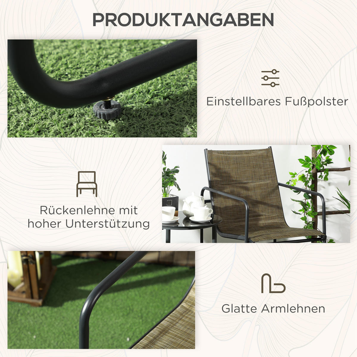 GARTENSTÜHLE 2er-Set, Stahl, Mesh, Braun - Braun, Metall (66.5/88/54cm) - Outsunny