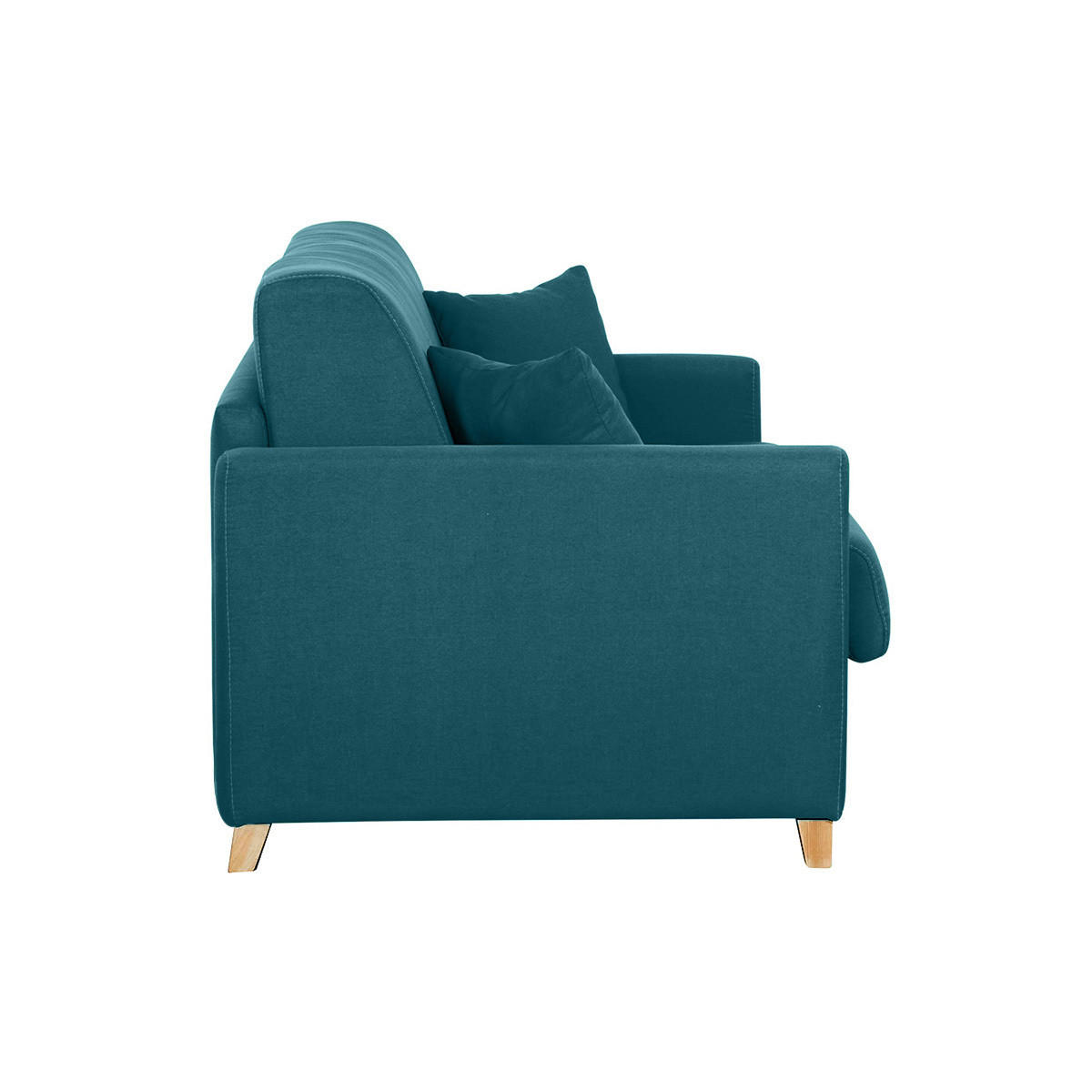 SCHLAFSOFA Skandinavisch Entenblau Helles Holz Matratze 18 cm 3-Sitzer SKANDY - Blau, Textil (99/92/176cm) - Miliboo