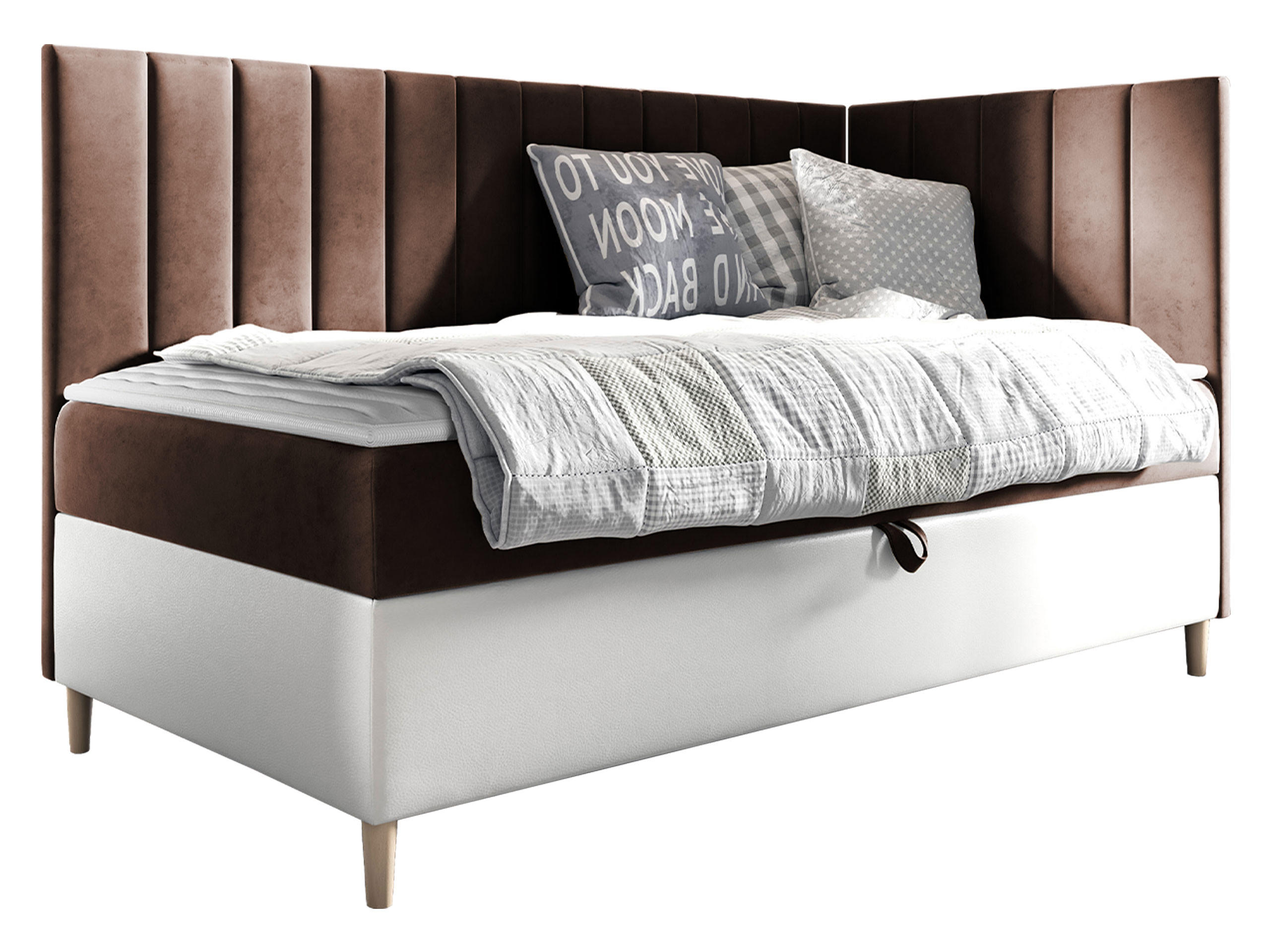 BOXBETT Maja Junior 3, Seite zum Öffnen des Bettkastens: Rechts - Weiß/Braun, Holz (100/200cm) - MIRJAN24