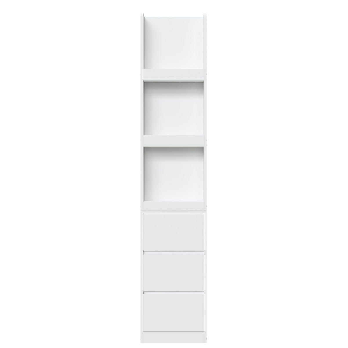 HOCHSCHRANK aus Spanplatte 60x40x200cm in Weiß mit 3 Fächern & 3 Schubladen - Weiß, Holzwerkstoff (60/200/40cm) - Modfu