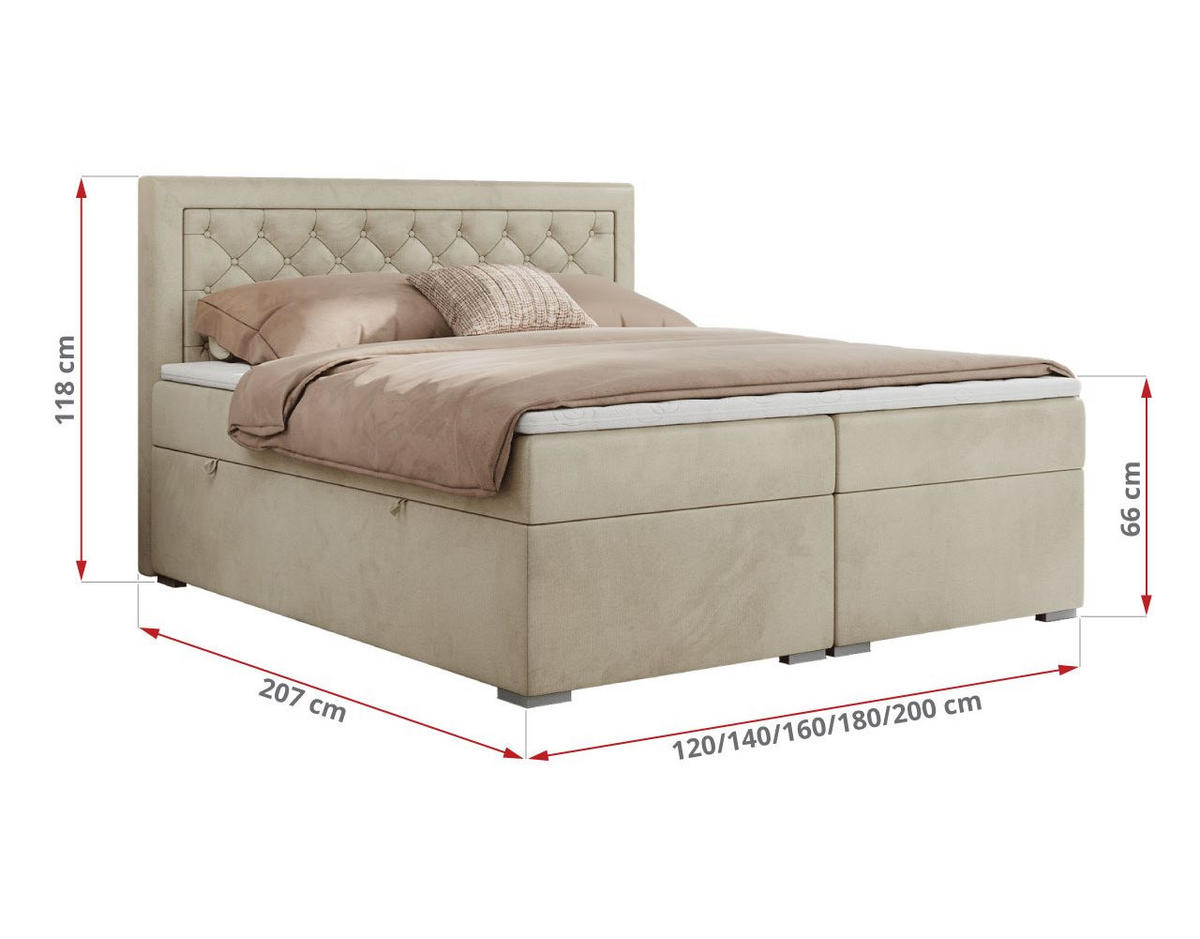 BOXBETT JASIR 180/200 - Beige Velvet - H3 - Beige, Holz/Textil (180/200cm) - MKS