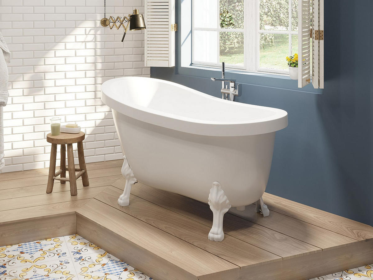 FREISTEHENDE Badewanne mit Füßen - 1 Person - acryl - weiß Nisos - Weiß, Kunststoff (145/77/74cm) - Vente-Unique