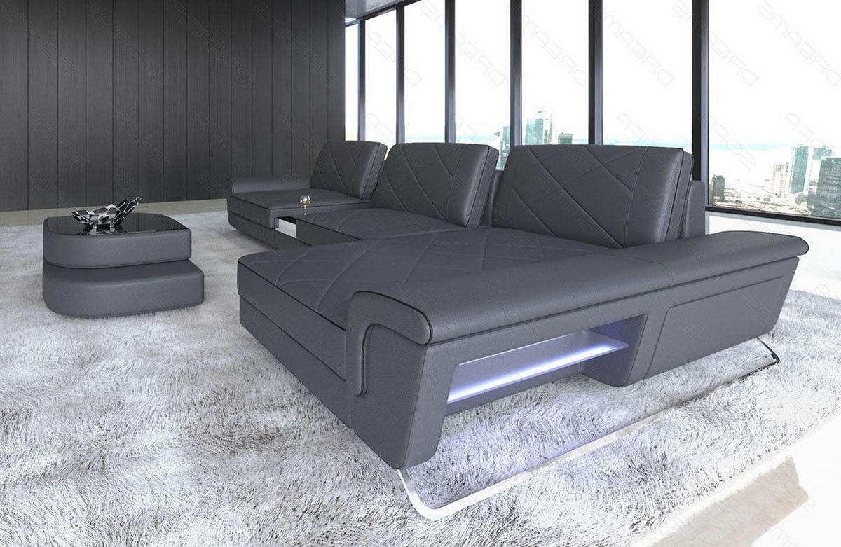 LEDERSOFA Bari L - Schwarz/Grau, Leder (369/197cm) - Sofa Dreams