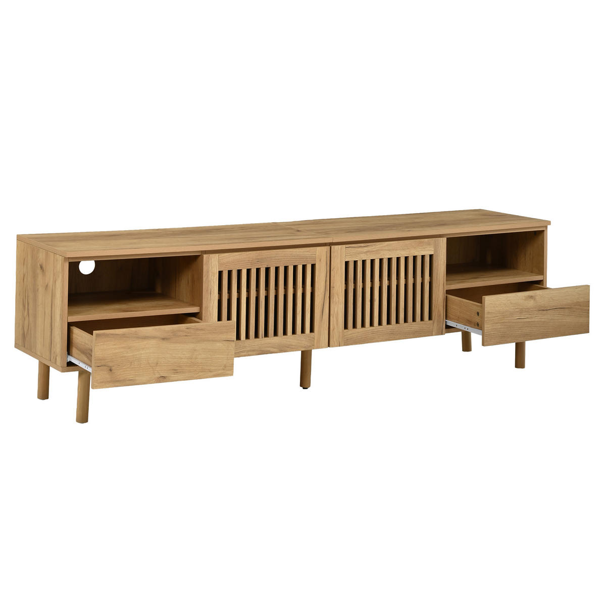 TV komoda 180/40/51 cm s rešetkastim vratima i ladicama u izgledu drva - prirodne boje/boje oraha, drvni materijal (180/51/40cm) - CHICFURN