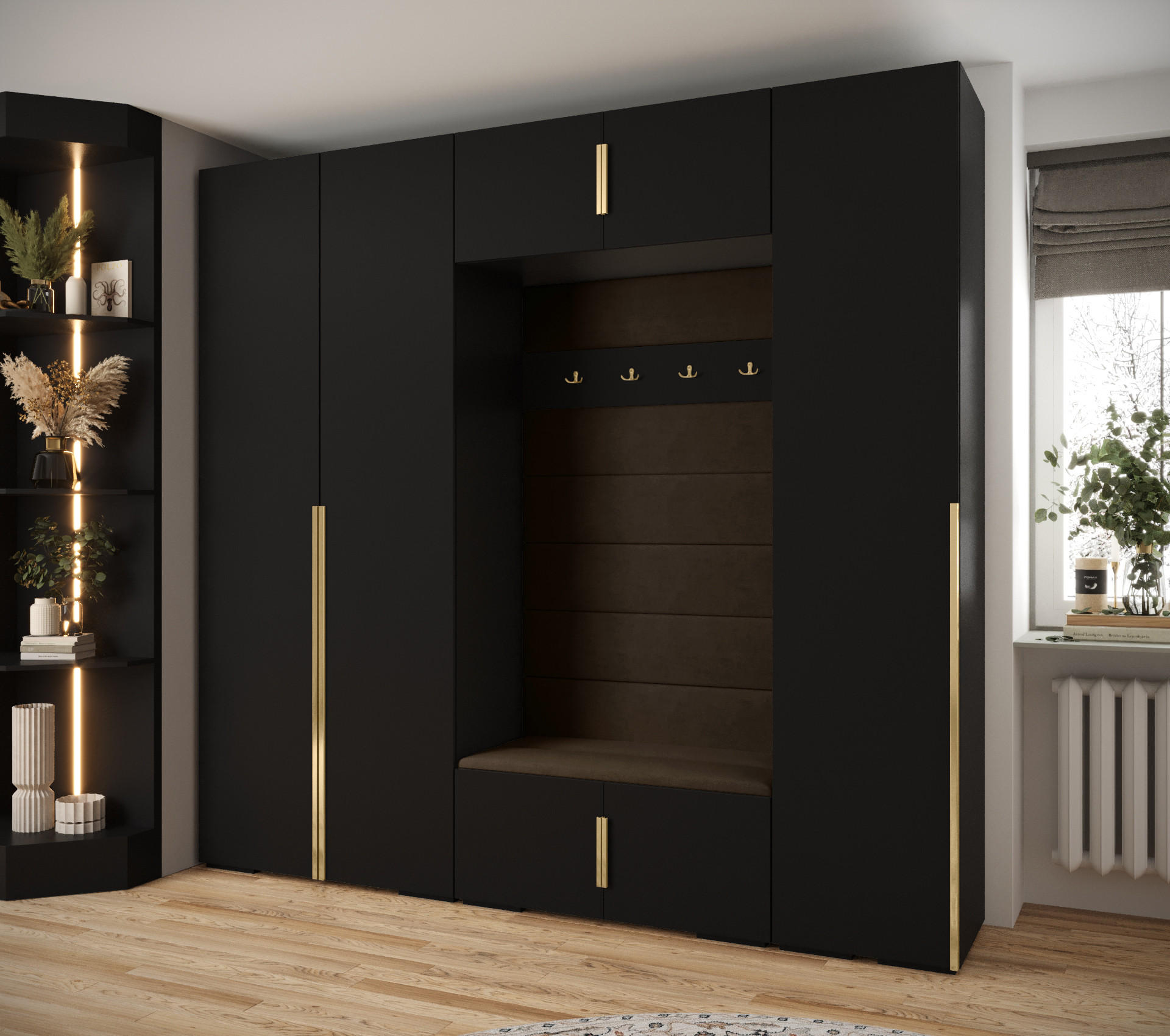 GARDEROBEN-SET 236,7/250/47 - Dunkelbraun/Goldfarben, Holz/Kunststoff (250/236.7/47cm) - Abiks Möbel