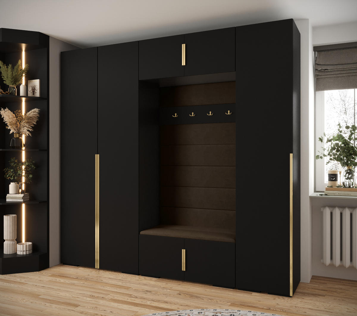 GARDEROBEN-SET 236,7/250/47 - Dunkelbraun/Goldfarben, Holz/Kunststoff (250/236.7/47cm) - Abiks Möbel