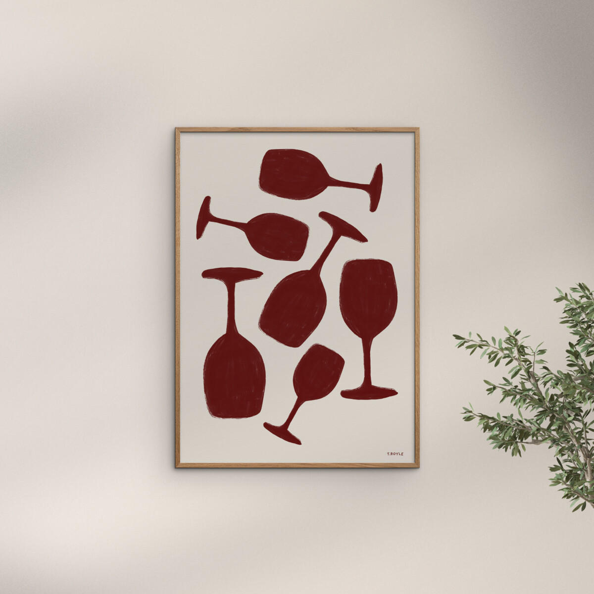 POSTER mit Rahmen Tara Royle - Abstract Wine Glasses - Eichefarben/Rot, Holz/Papier (70/100cm) - Poster&Frame