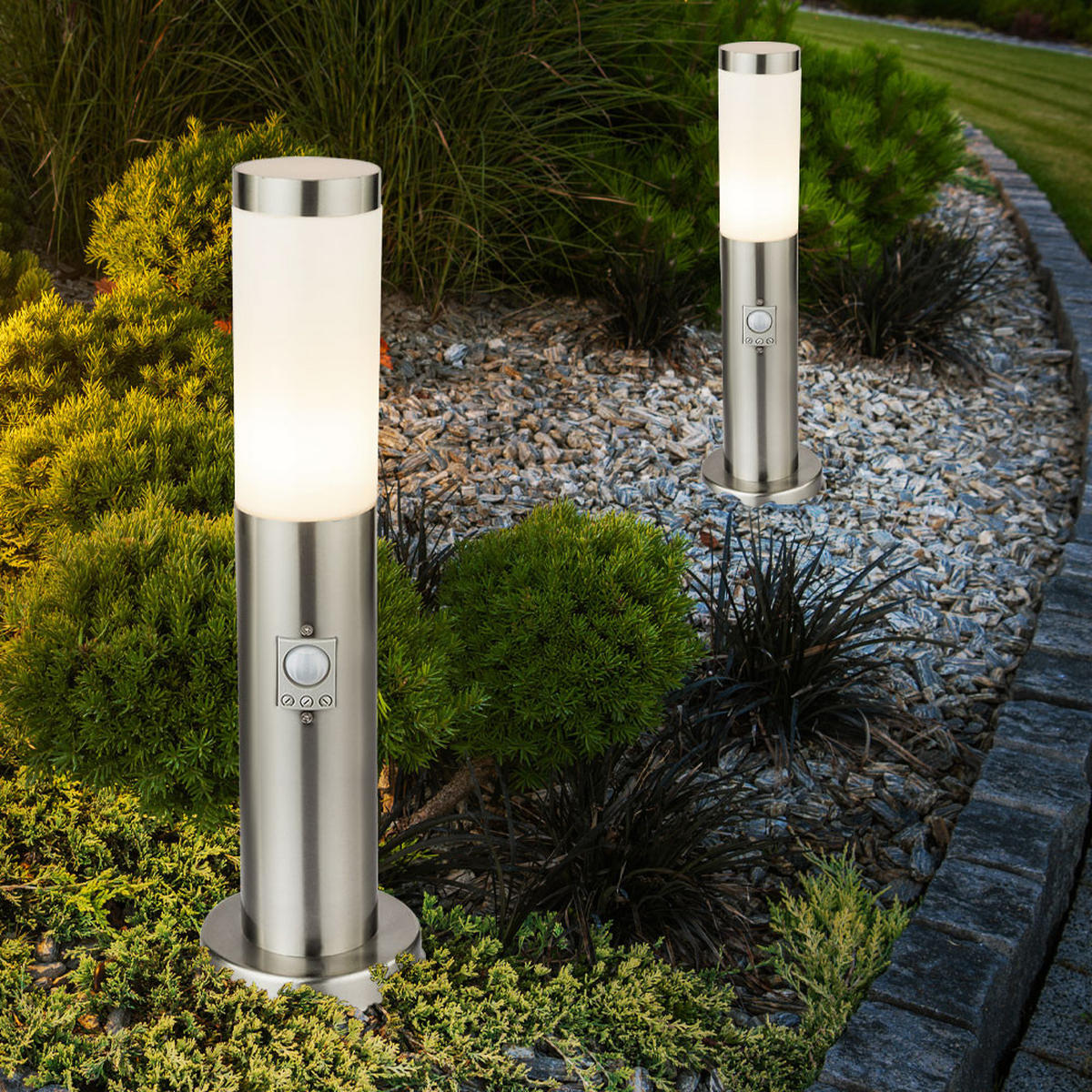 LED AUSSENLEUCHTE Edelstahl Silber 2er Set - Silberfarben, Kunststoff (7.6/45/7.6cm)