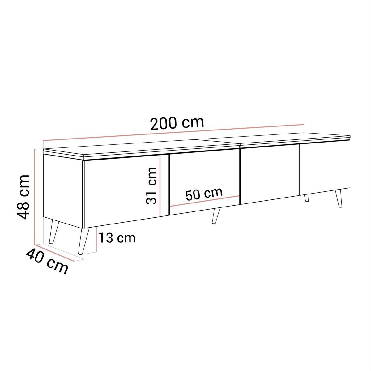 LOWBOARD TV-Schrank CELINE KASCHMIR 200 cm auf schrägen goldenen Chrom-Beinen - Kaschmir/Goldfarben, Holzwerkstoff/Metall (200/48/40cm) - Lookway