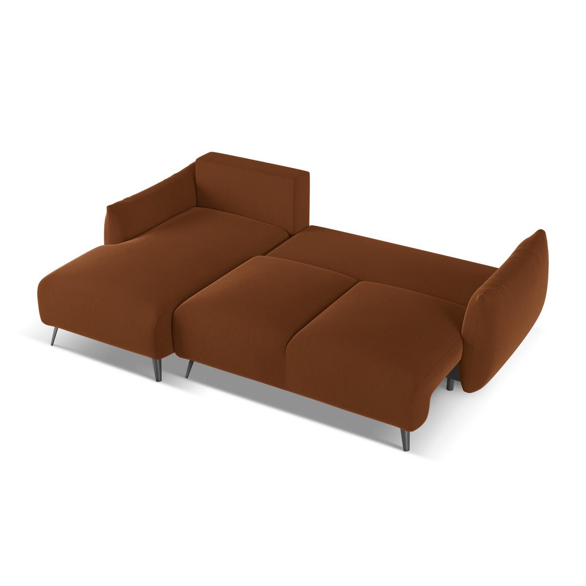 ECKSOFA mit Schlaffunktion Samt Stoff Orange - Terracotta/Schwarz, Textil/Metall (162/242cm) - LaMiaSofa