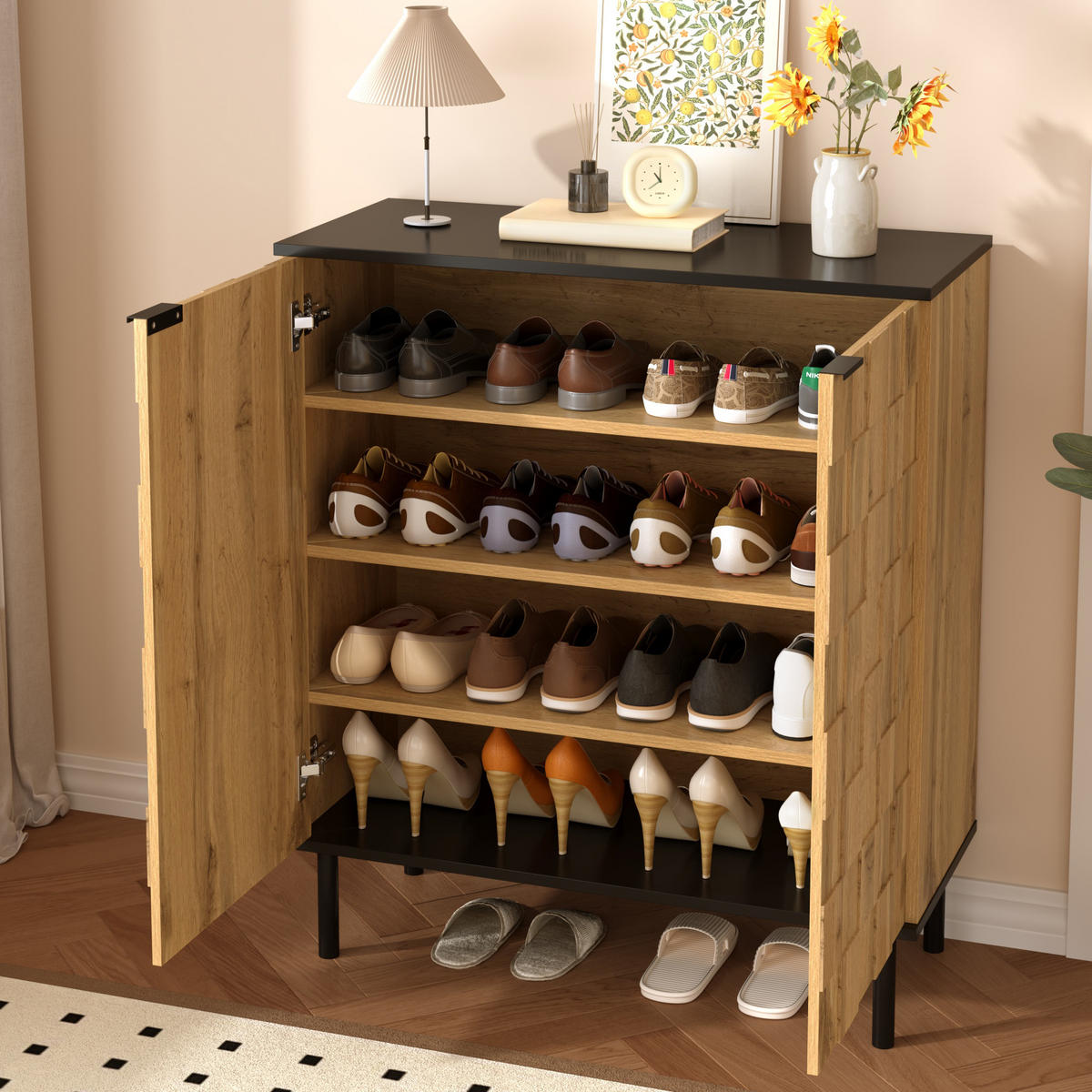 SCHUHSCHRANK 80/35/91,5 cm natur aus Spanplatte mit Mosaikfront - Naturfarben, Holzwerkstoff (80/91/35cm) - OKWISH