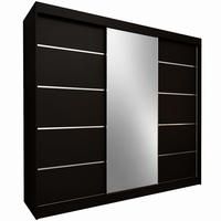 KLEIDERSCHRANK Malika 240 cm Schwarz Spiegel 4 Schubl. Griffe silber - Schwarz, Holzwerkstoff (240/216/61cm) - KS Home Concept