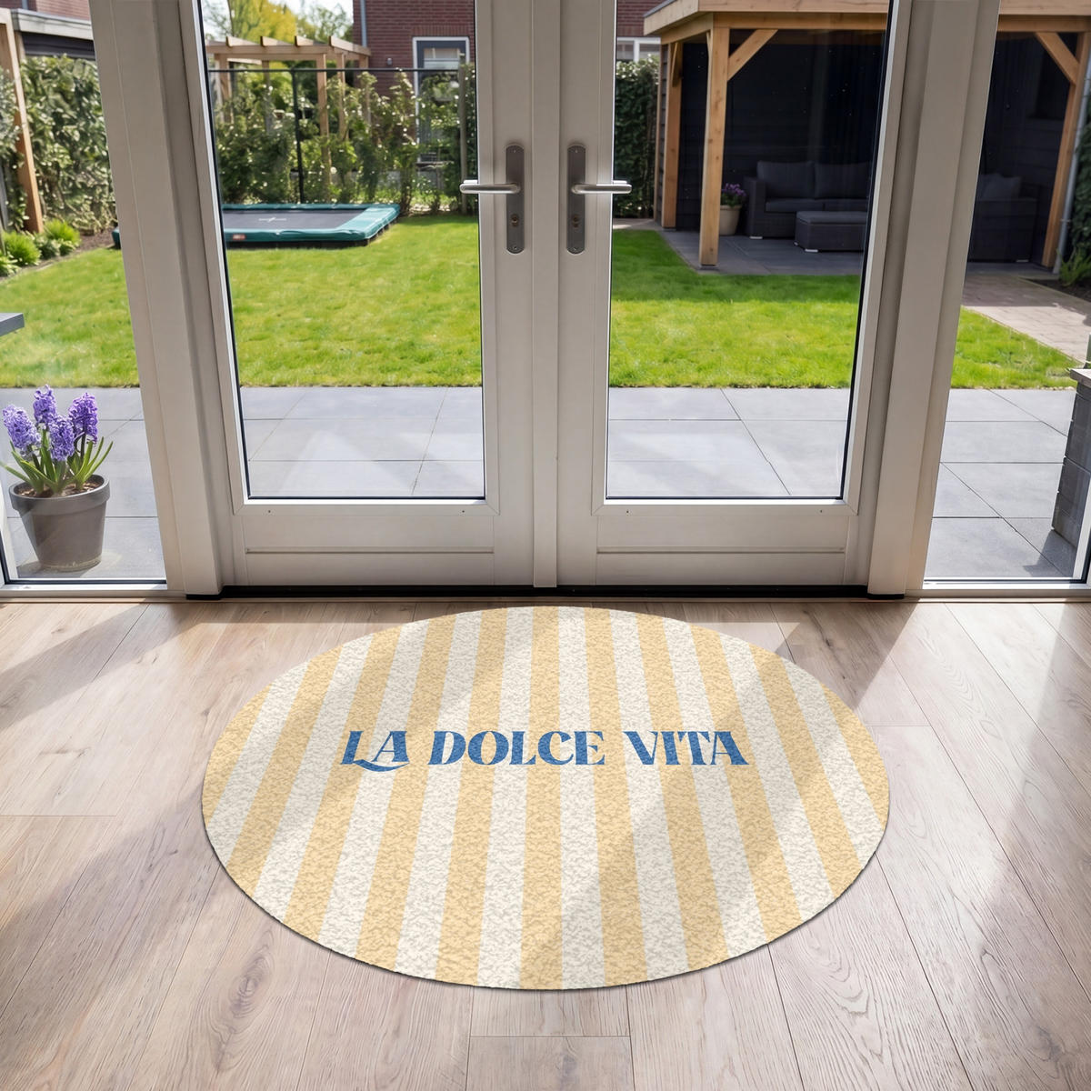 FUSSMATTE Blau – Gelb – Streifen – La Dolce Vita 120x120 cm - Hellgelb, Kunststoff (120/0.4cm) - MuchoWow
