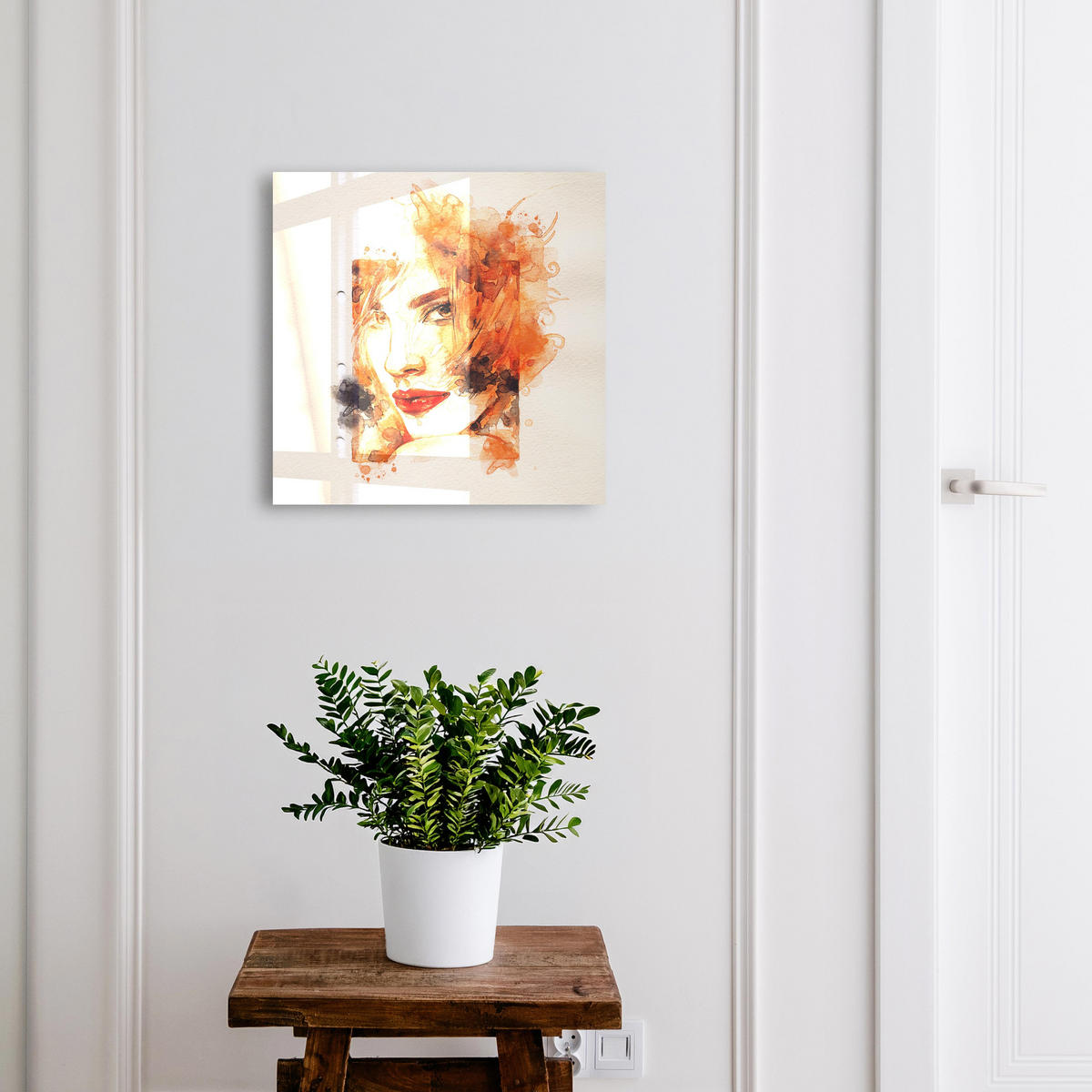 SCHLÜSSELBOX Schwarz 30x30 cm- Türöffnung nach rechts - Feminine Aquarellmalerei - Orange, Metall (30/30/5cm) - TULUP