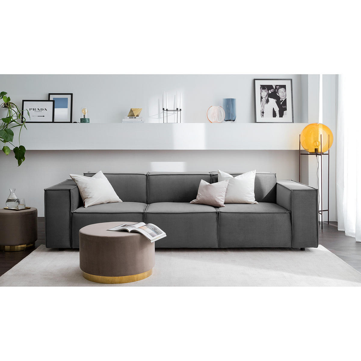 3-SITZER SOFA - Grau, Textil (260/70/96cm) - home24