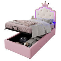 POLSTERBETT 90x200cm Rosa PU Kronprinzessinnenform Hydraulik LED-Licht - Pink, Holz (90/200cm) - FLIEKS