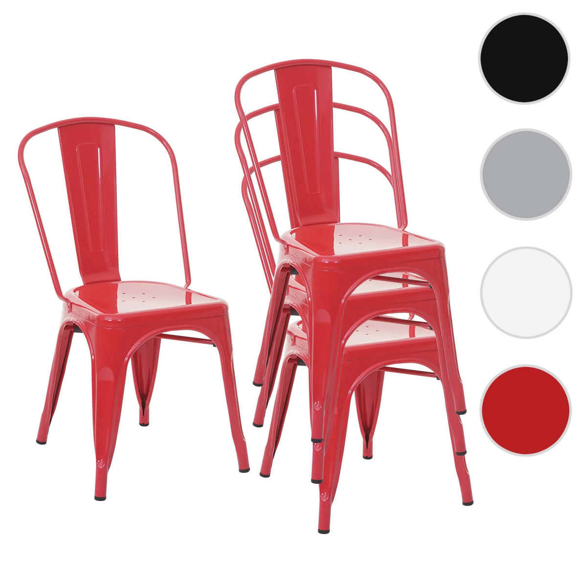 STUHL METALL Rot 4er-Set - Rot, Metall (45/87/43cm) - MCW
