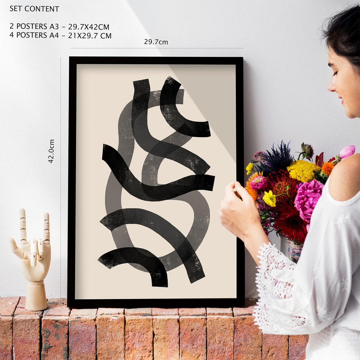 POSTER Set Mit 6 Gebogene abstrakte Formen 2 Größe A3 & A4 Weißer Rahmen - Weiß, Papier (29.7/1cm) - Nacnic