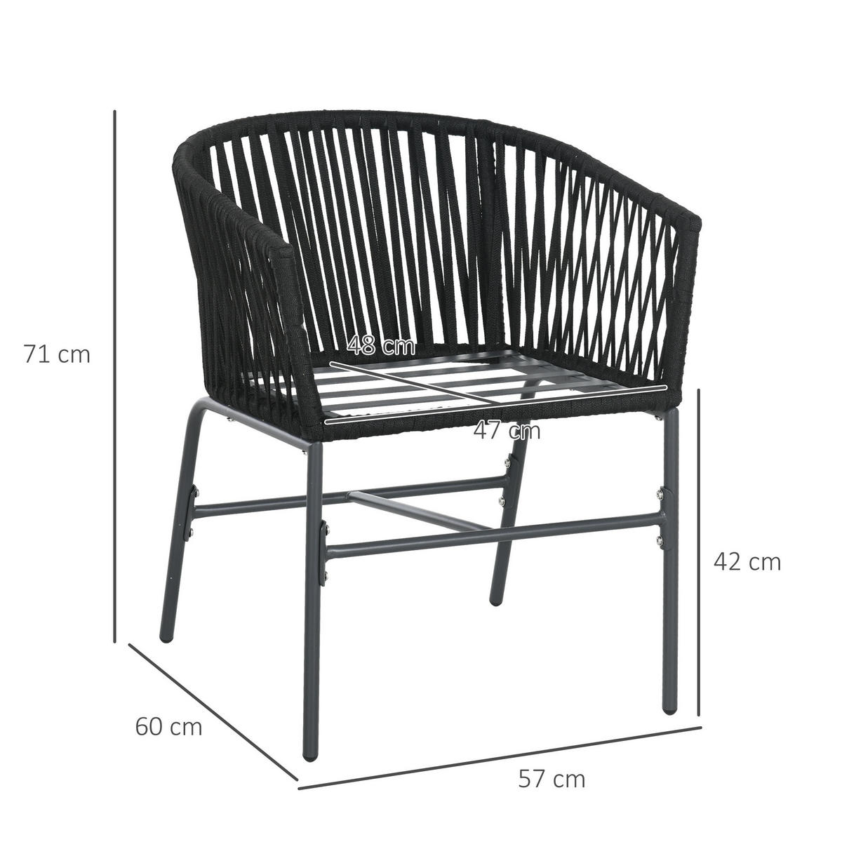 GARTENSTÜHLE 2er-Set, Stahl, Polyester, Schwarz - Schwarz, Metall (60/71/57cm) - Outsunny