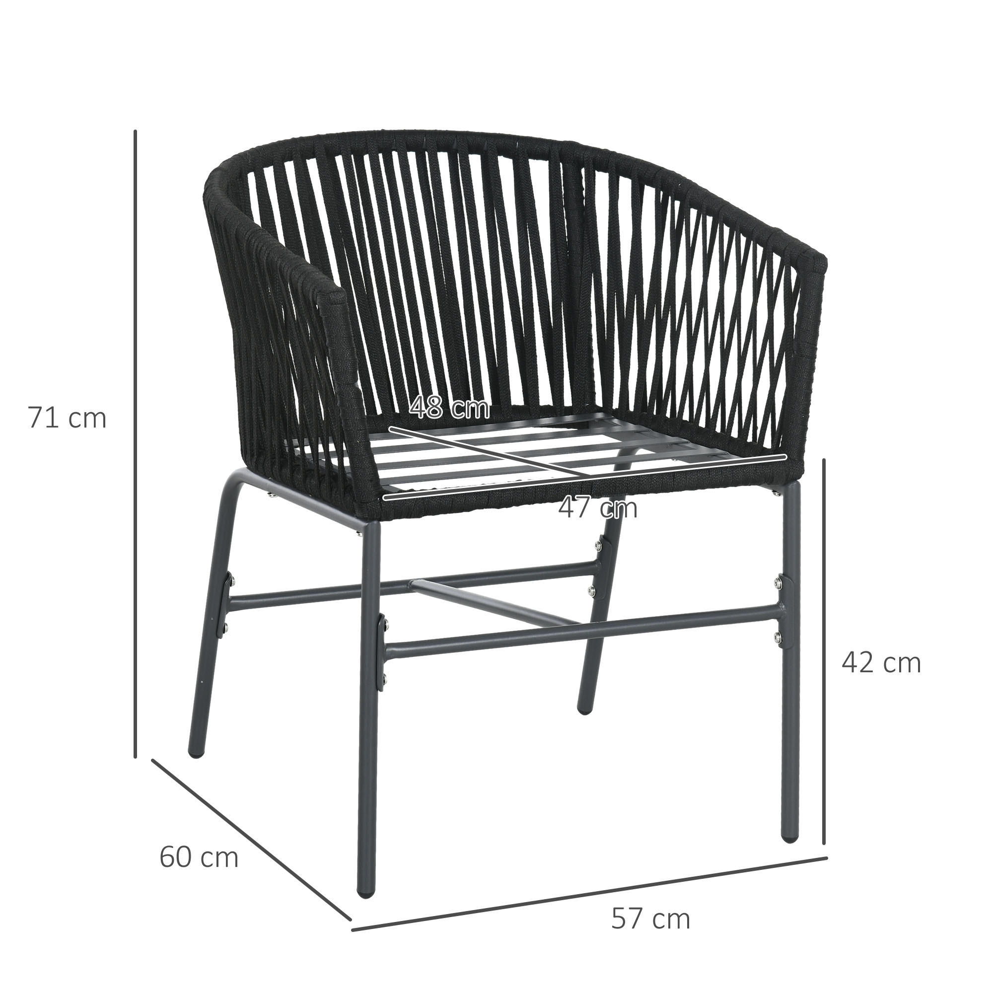 Thumbnail - Outsunny Gartenstühle, Schwarz, Metall, 60x71x57 cm, Gartenmöbel, Gartenstühle, Gartenstühle