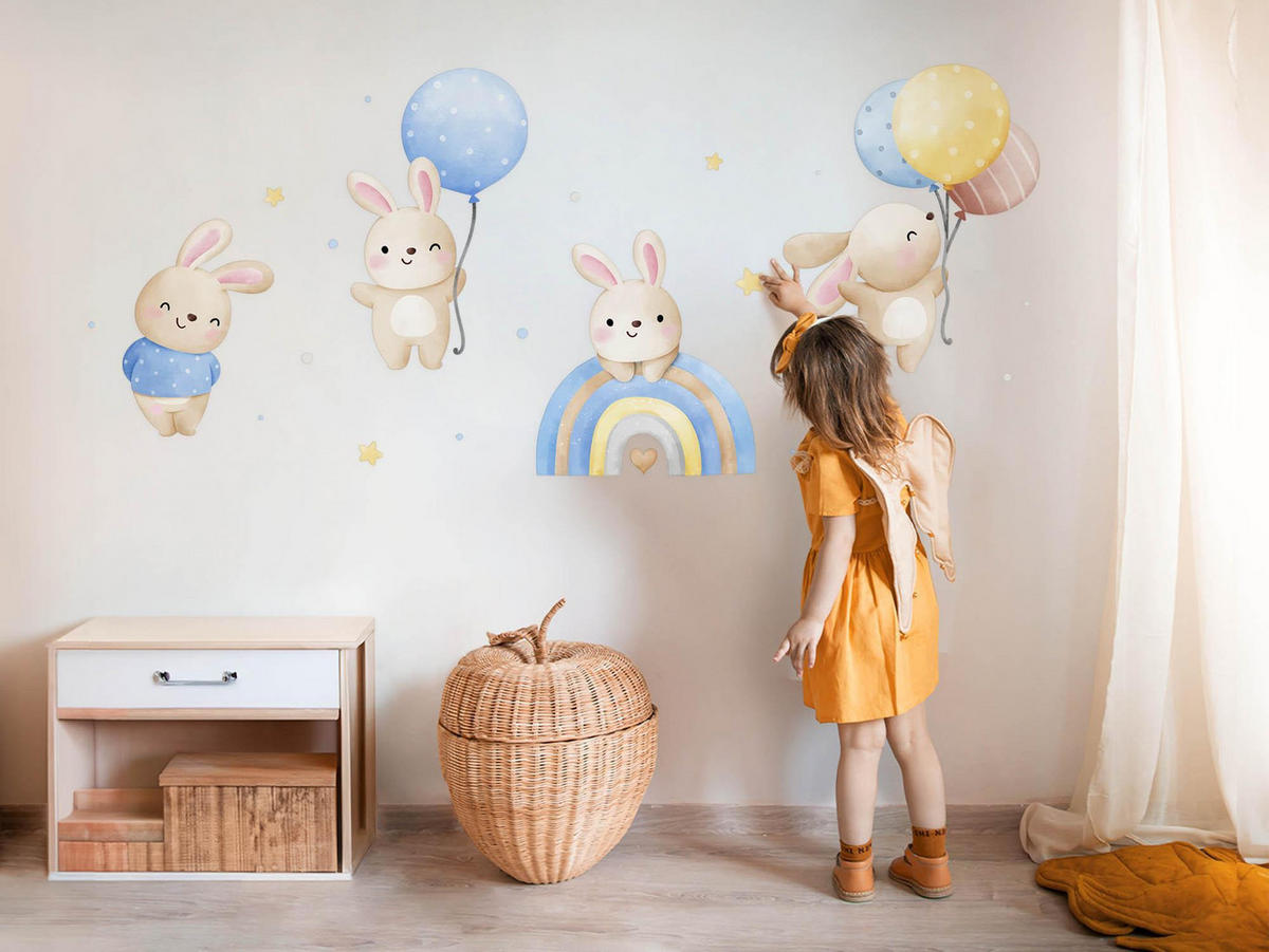 WANDAUFKLEBER 60x94cm - Hasenland - Multicolor, Kunststoff (60/94/0.1cm) - Wallfluent