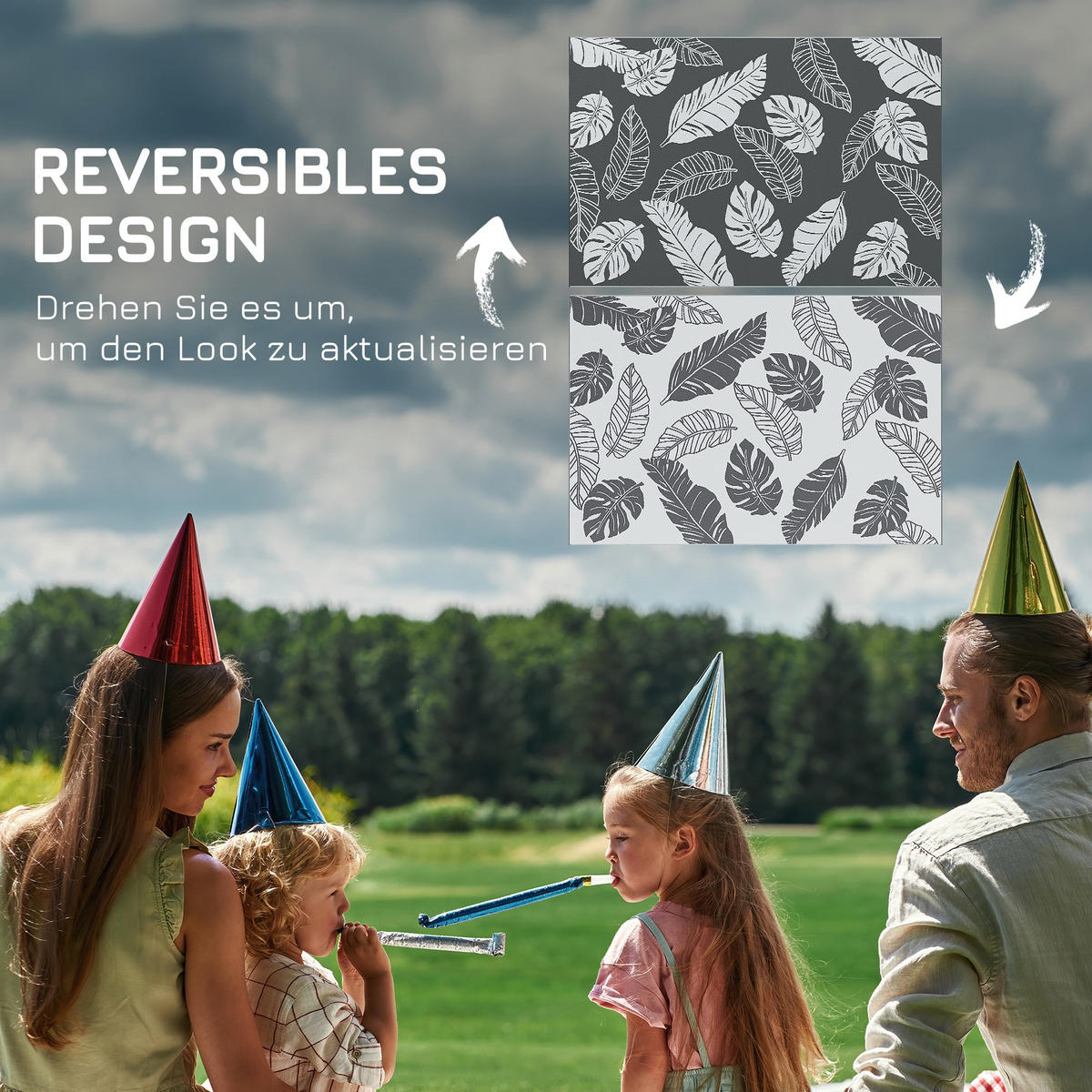 OUTDOORTEPPICH, Kunststoff, Grau+Weiß - Weiß/Grau, Kunststoff (274/182cm) - Outsunny