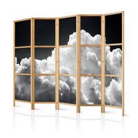 PARAVENT Japanischer 5-tlg 225x172 cm Schwarz-Wei e Wolken - Schwarz, Holz/Textil (225/172/3cm) - Muralo