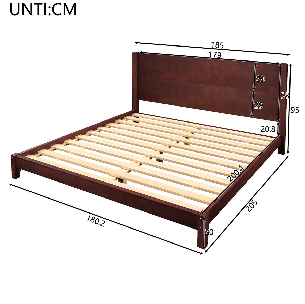 POSTEĽ 180/200 cm hnedá s čelom a lamelovým roštom z MDF a preglejky - hnedá, kompozitné drevo (180/200cm) - OKWISH