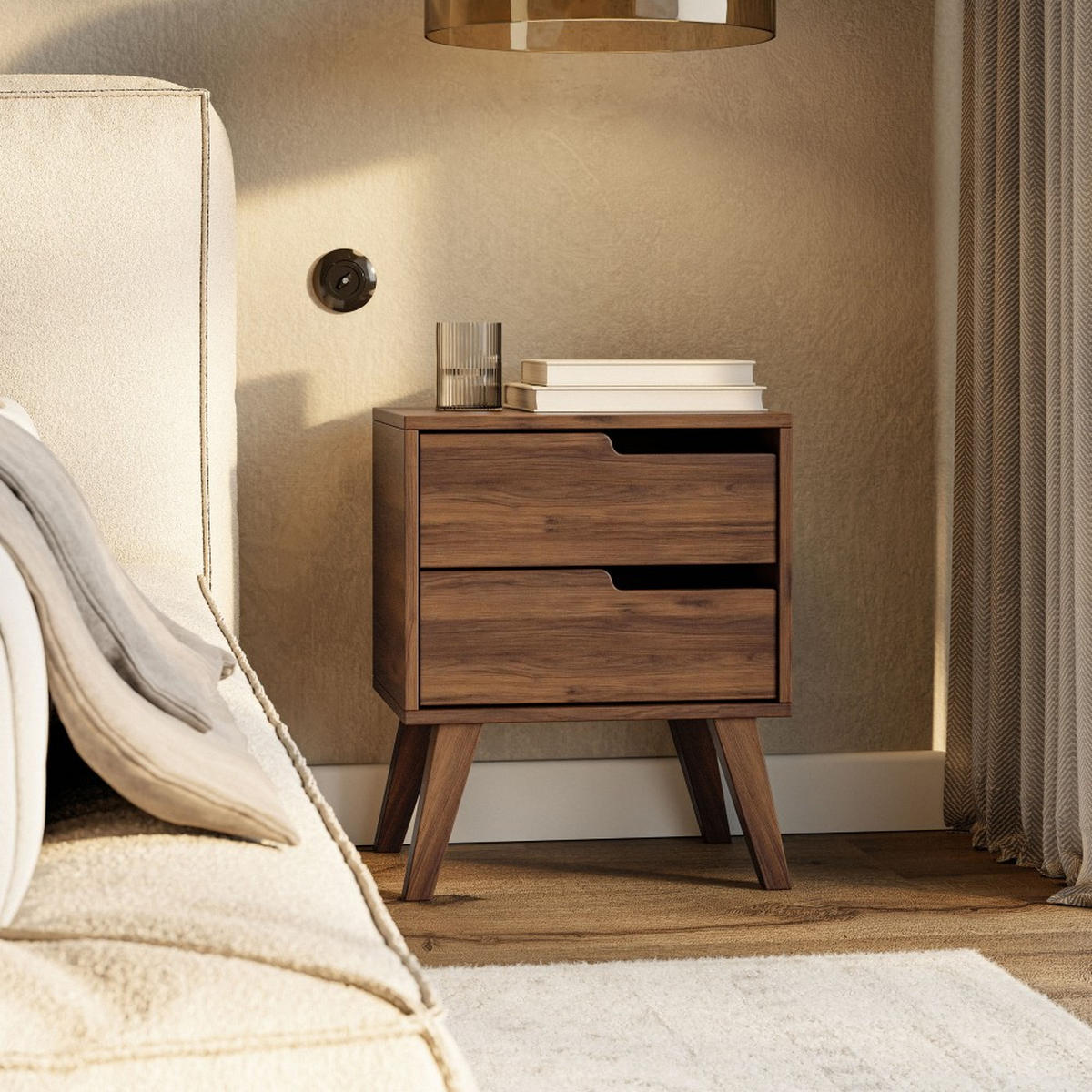 NACHTTISCH Norel mit 2 Schubladen, Rechts, Walnuss - Walnussfarben, Holz/Holzwerkstoff (45/55/35cm) - Beautysofa