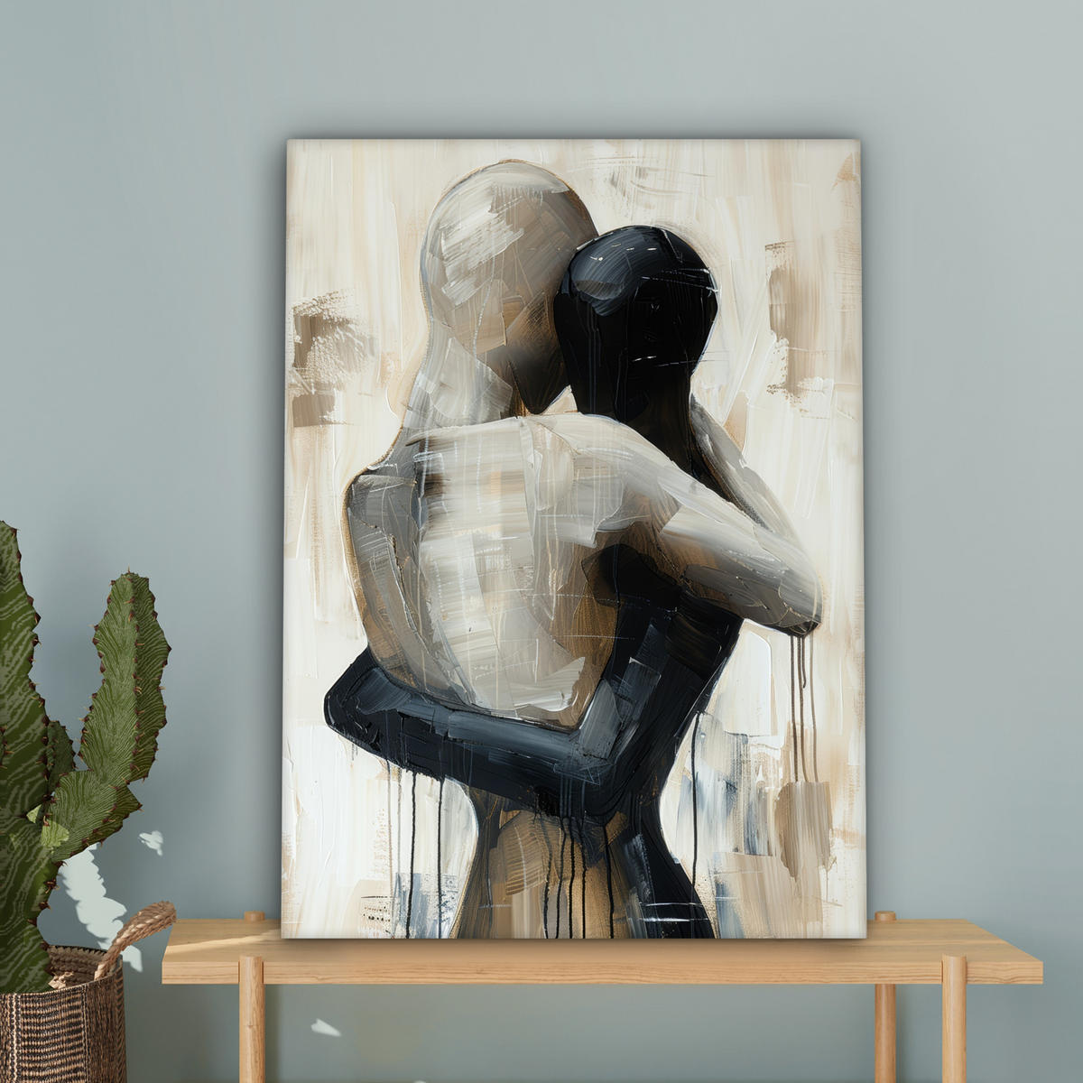 LEINWANDBILD Abstrakt - Liebe - Schwarz und weiß - Modern Wandbild Wohnzimmer 60x80 cm - Schwarz, Textil (60/80cm) - MuchoWow