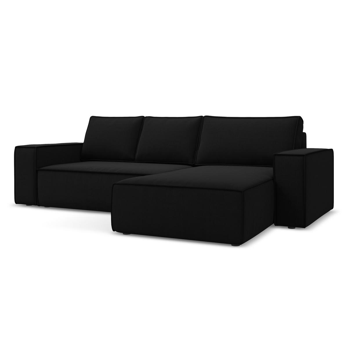 ECKSOFA mit Schlaffunktion Samt Stoff Schwarz - Schwarz, Kunststoff/Textil (290/185cm) - LaMiaSofa