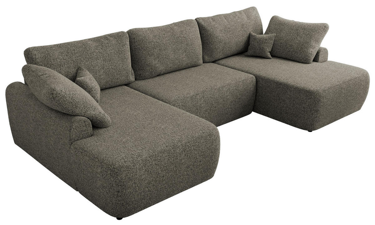 WOHNLANDSCHAFT CUBO U Grau Struktur - Schwarz/Grau, Kunststoff/Textil (370/100/187cm) - MKS