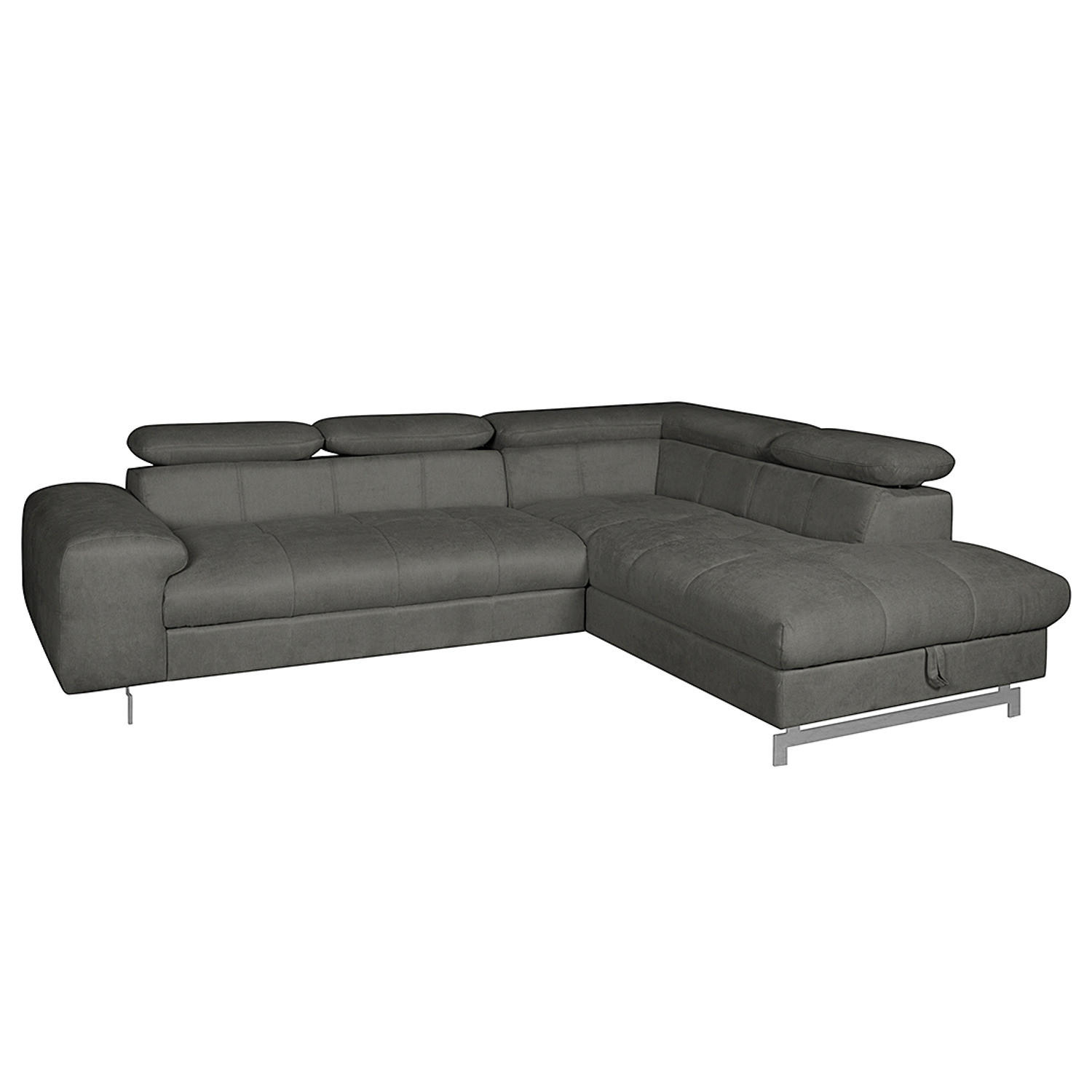 ECKSOFA mit Schlaffunktion - Velours - Dunkelgrau, Textil (262/206cm) - home24