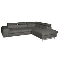 ECKSOFA mit Schlaffunktion - Velours - Dunkelgrau, Textil (262/206cm) - home24