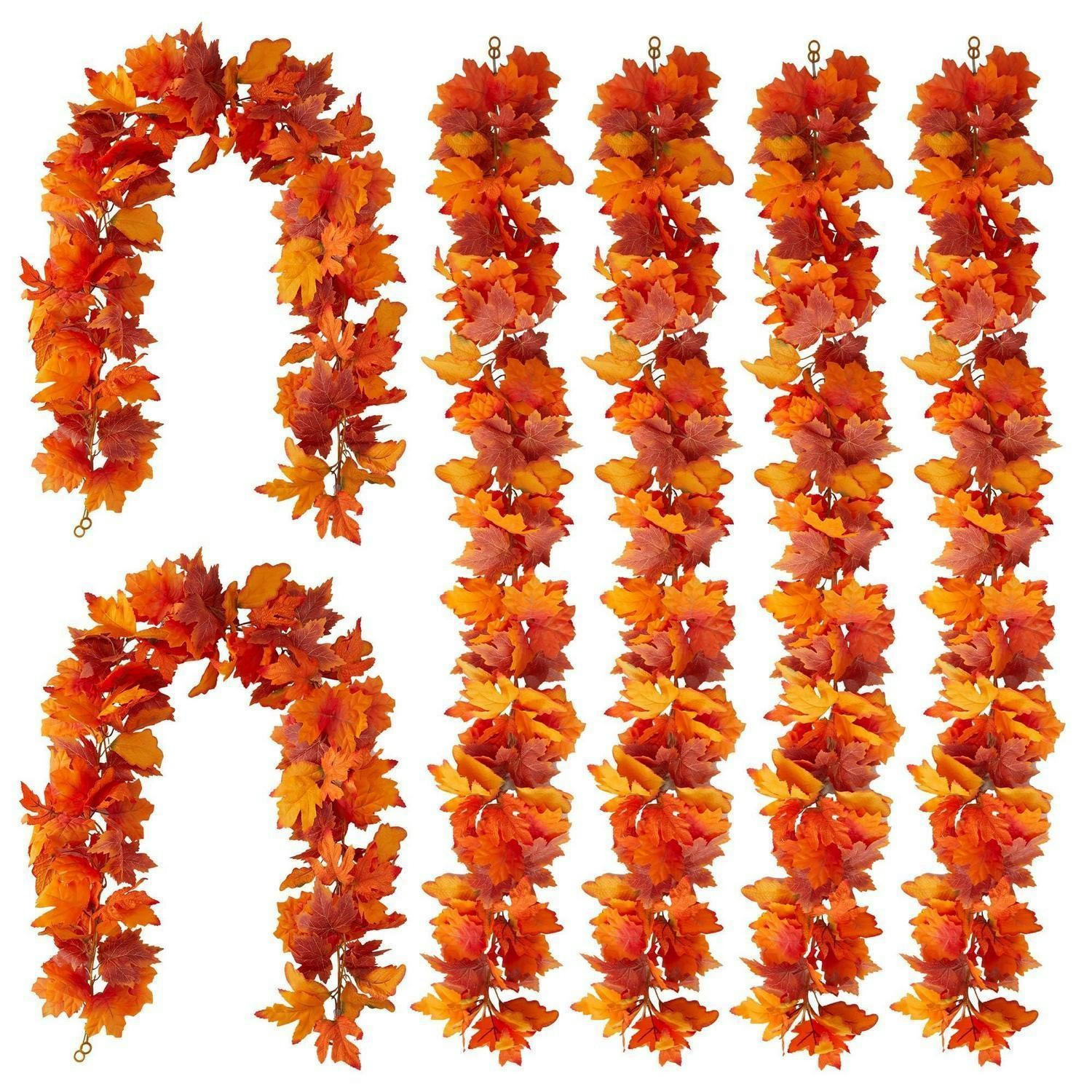 GIRLANDE 6-teiliges Set Künstliche Ahornblätter 1,9 m - Orange, Kunststoff (1cm)