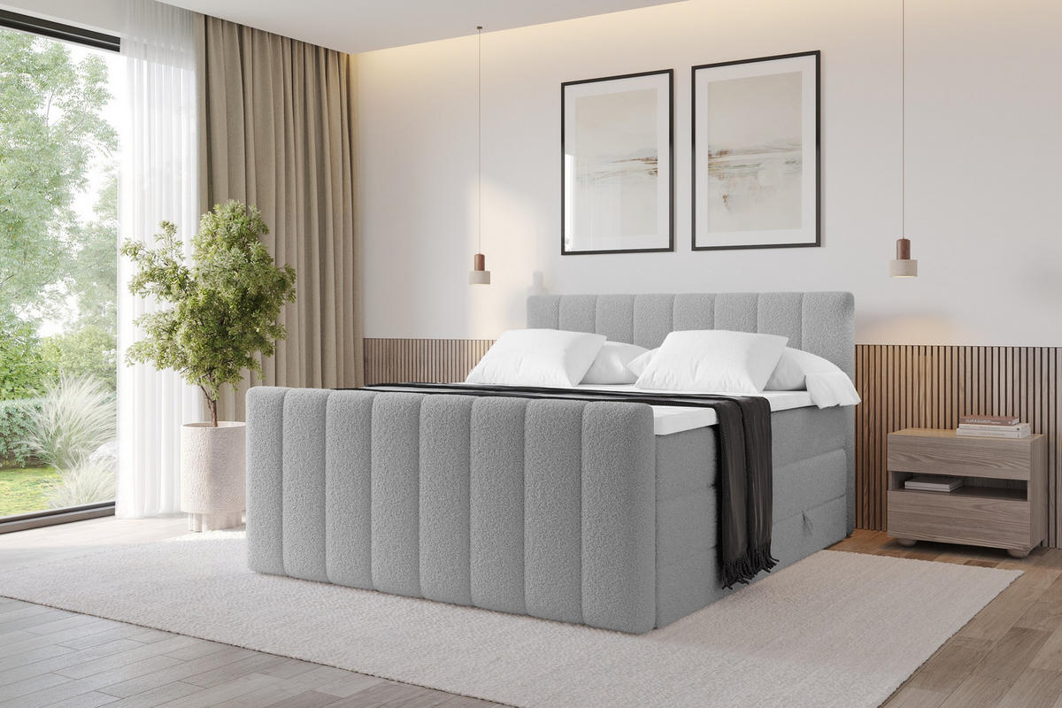BOXSPRINGOVÁ POSTEL s matrací H3/H4 - OTTA-Z KING - 160x200 cm Světle šedá - světle šedá, kompozitní dřevo (160/200cm) - ALTDECOR
