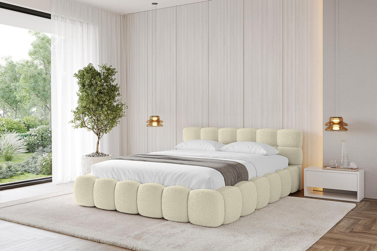 POLSTERBETT mit Bettkasten und Lattenrost, Bett mit Matratze H3/H4 - LEYA-v1 200x200 Beige - Beige, Holzwerkstoff/Textil (200/200cm) - ALTDECOR