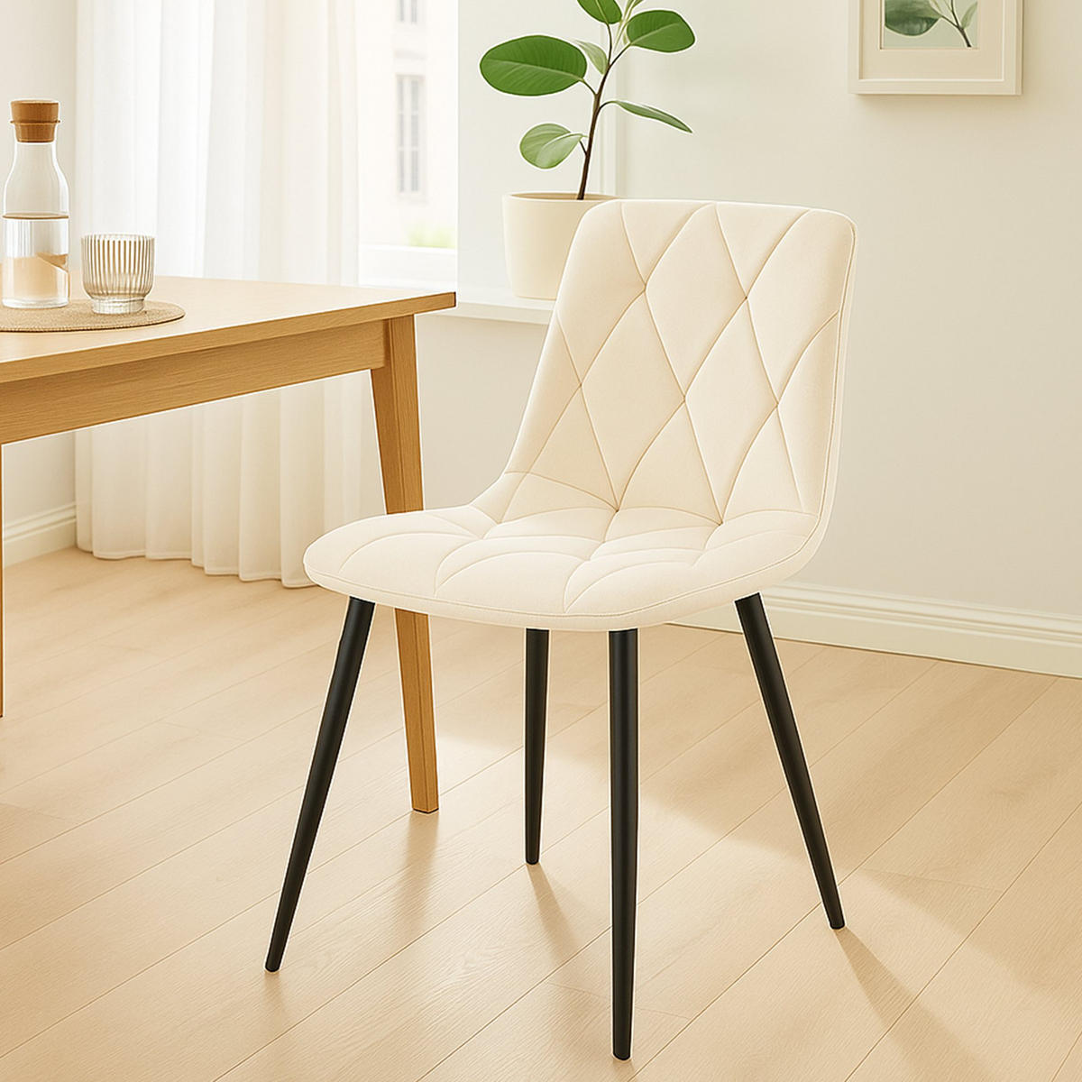 ESSZIMMERSTUHL Samt Creme - Creme/Schwarz, Textil/Metall (45/85/55cm) - CLP