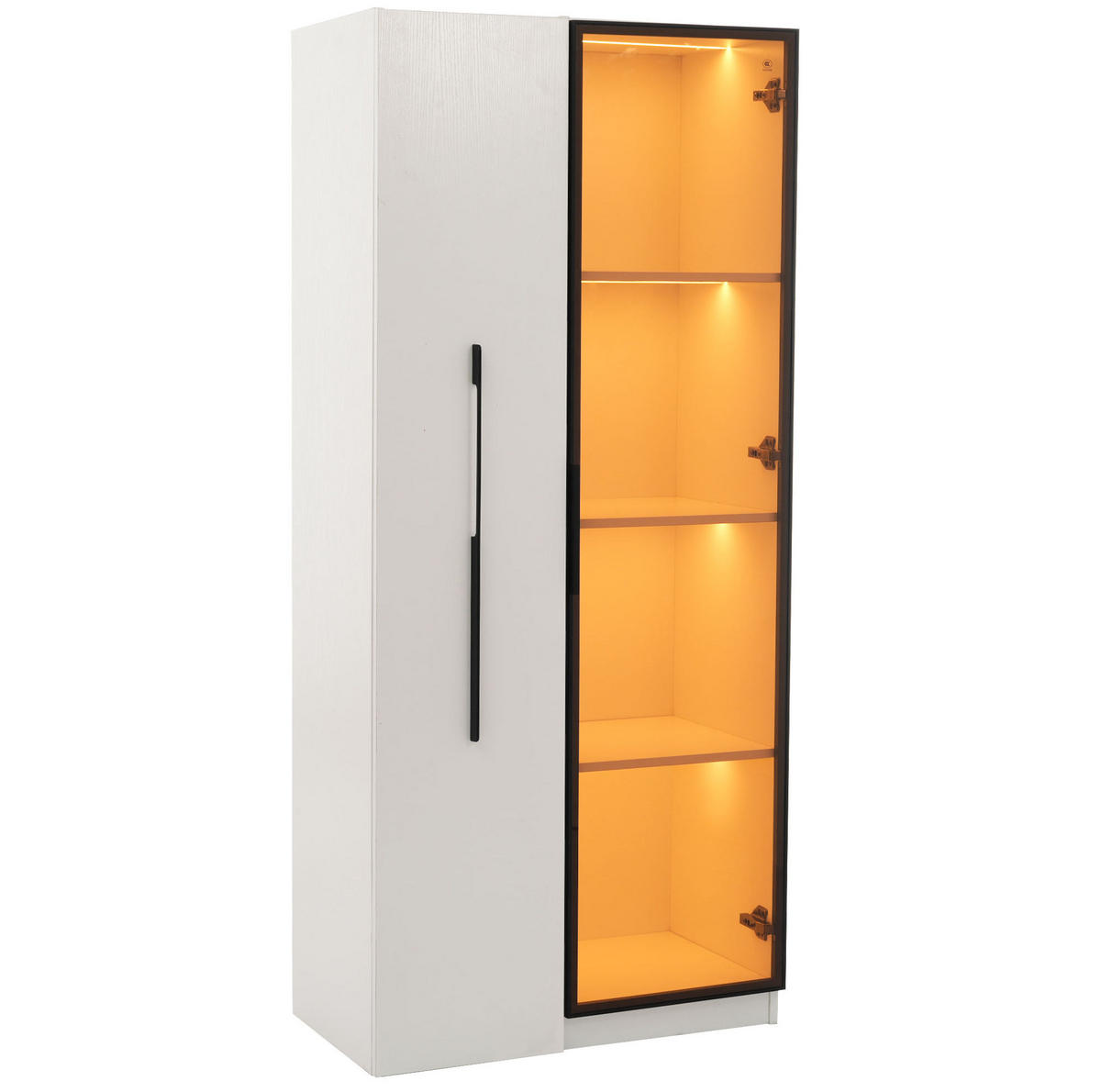 VITRINE 70/40/160 cm in Weiß mit LED-Beleuchtung und ausziehbarem Regal - Weiß, Holzwerkstoff (70/160/40cm) - Flora Grace