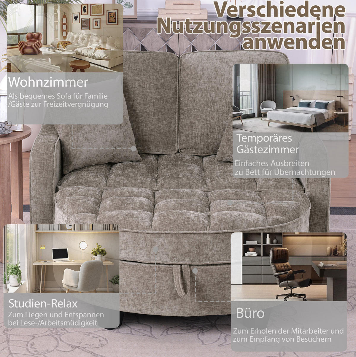 SOFA-BETT 132/129/93 cm aus Eukalyptusholz mit Aufbewahrungshocker Braun - Braun, Holz (129/93/132cm) - Modenvie