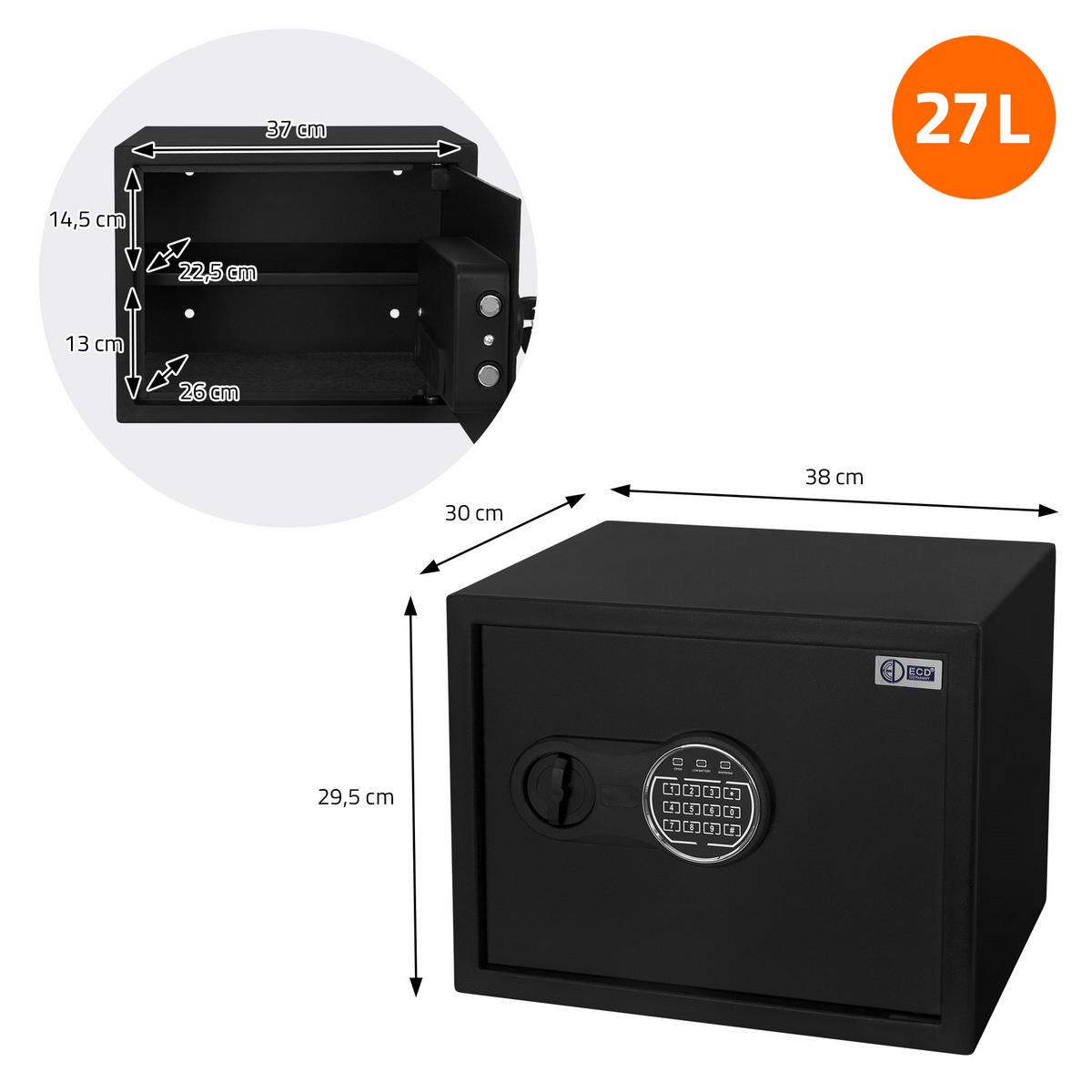 TRESOR 27L - Schwarz, Metall (30/29.5/38cm) - ECD-Germany