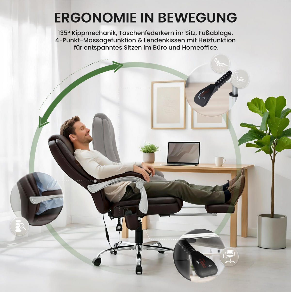 CHEFSESSEL Lederlook Braun - Chromfarben/Braun, Textil/Metall (67/110/70cm) - CLP