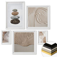 WANDBILDER 5er-Set - 50x50 cm & 20x30 cm & 40x60 cm Weißer Rahmen - Abstrakte bemalte Strukturen - Weiß, Kunststoff (40/60cm) - ArtPrintCave