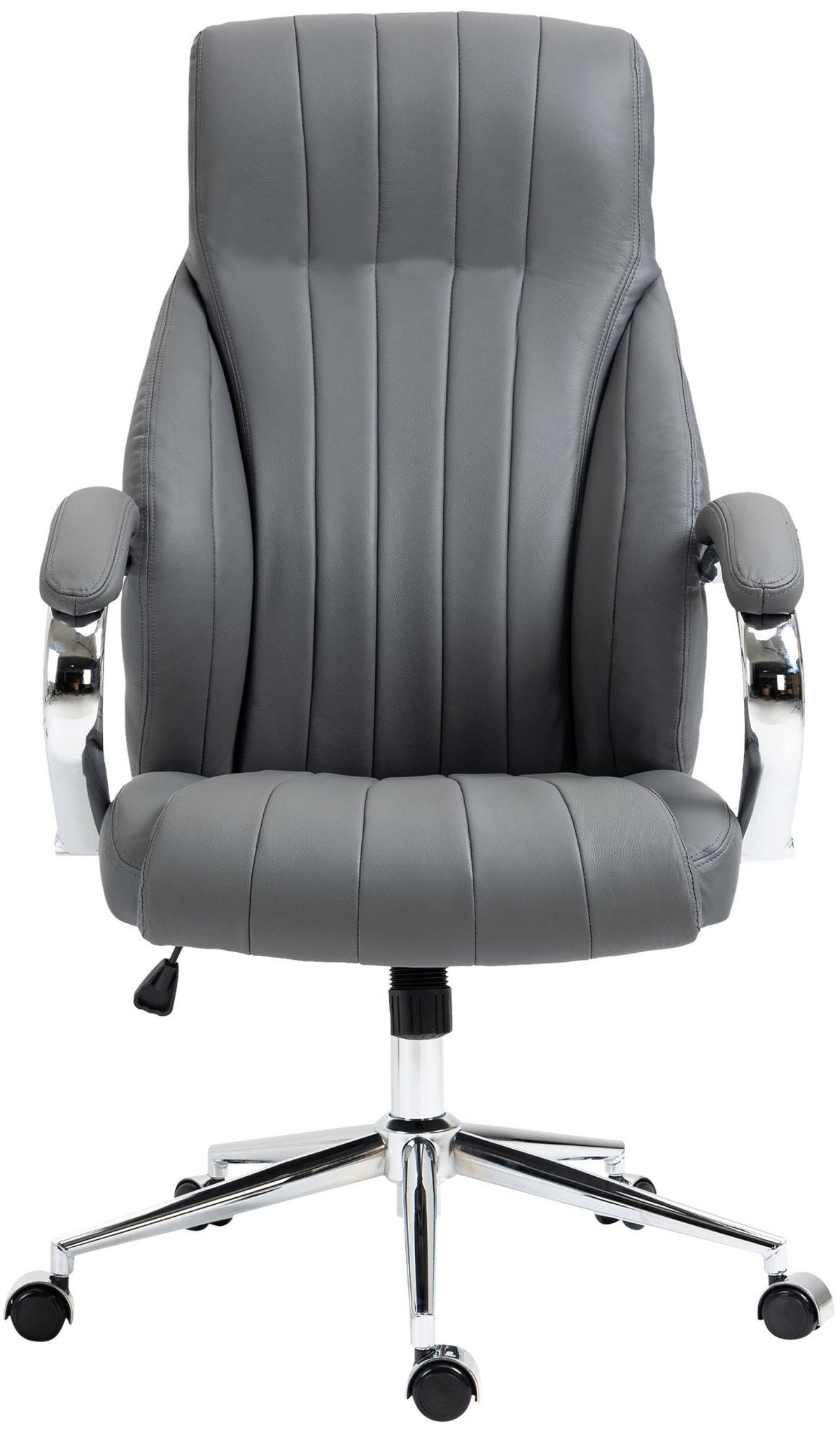 CHEFSESSEL Echtleder grau - Chromfarben/Grau, Leder/Metall (73/120/76cm) - CLP