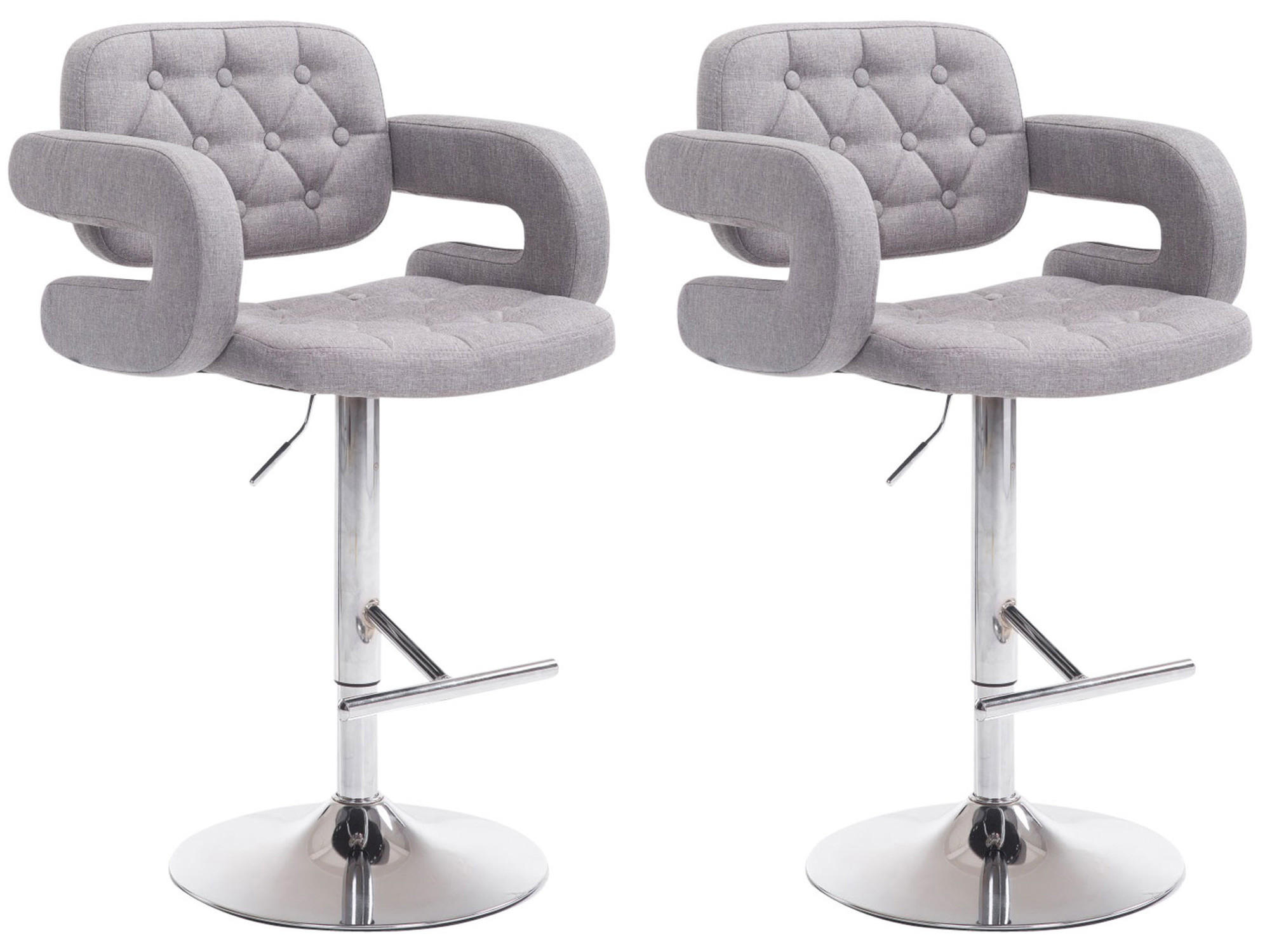 BARHOCKER Dubai, 2er Set, Gestell Metall in Chromoptik, Stoff Grau - Chromfarben/Grau, Textil/Metall (52/100/55cm) - TPFLiving